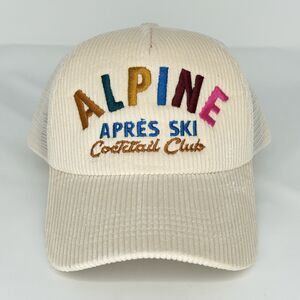 Anthropologie Alpine Apres Ski Beige Corduroy Embroidered Trucker Hat NWT OS